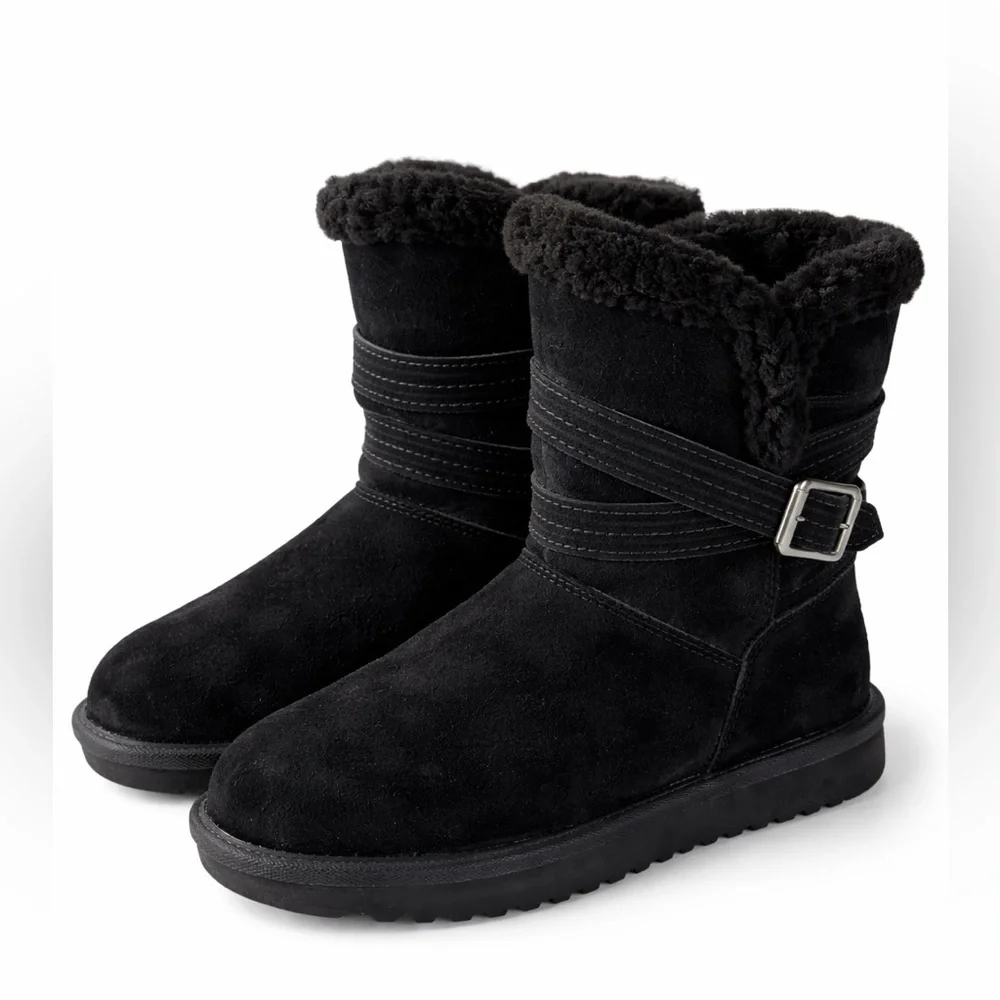Koolaburra Darlene Short Black Suede Boots Faux Fur Lined Size 7